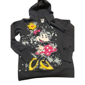 Disney Parks Minnie Mouse Black Hoodie Yellow Flower Embellishment Pocket Sz M